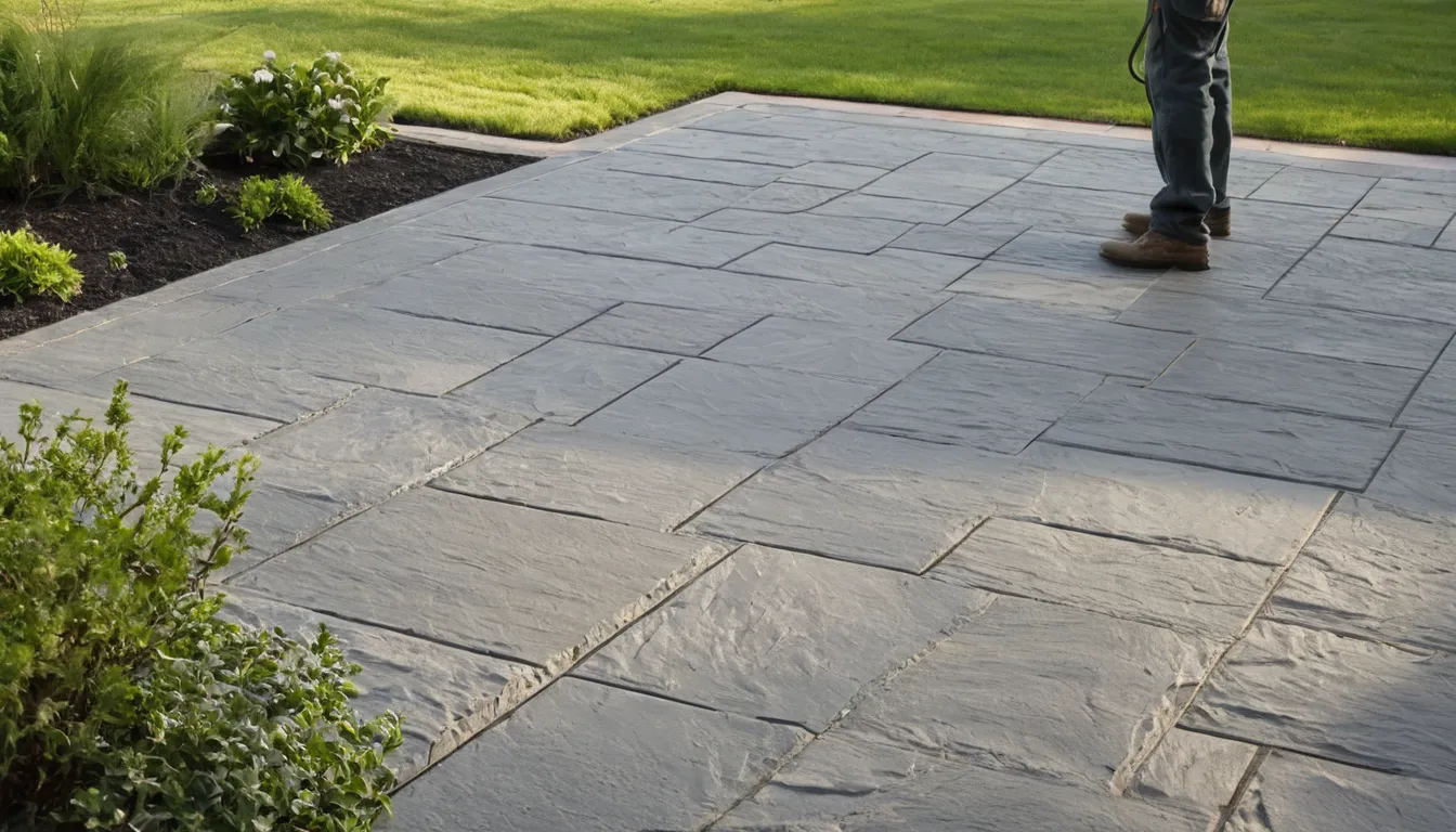 Stamped concrete patio with a stone pattern behind a home in Lake Orion